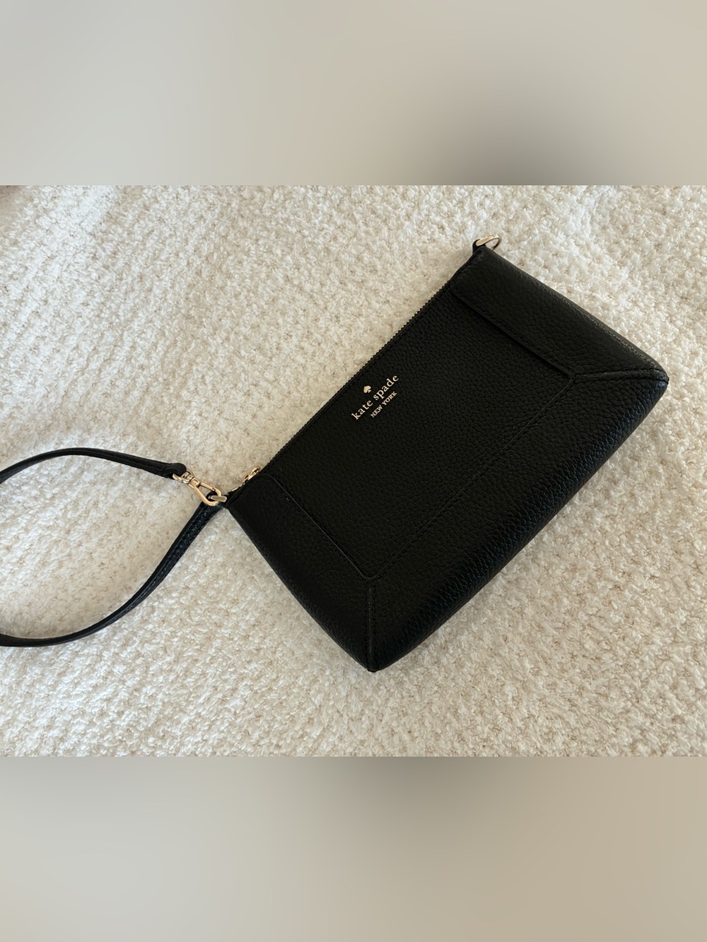 kate spade Black Pebbled Leather Wristlet with Gold Hardware